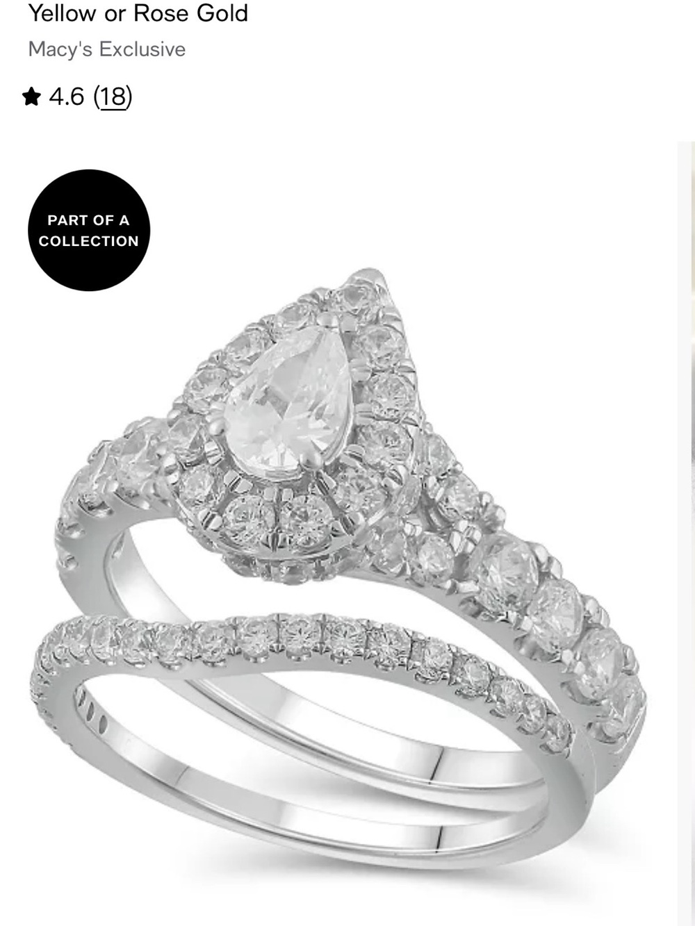 Pear-Shaped Halo Bridal Ring Set in white 14k gold
